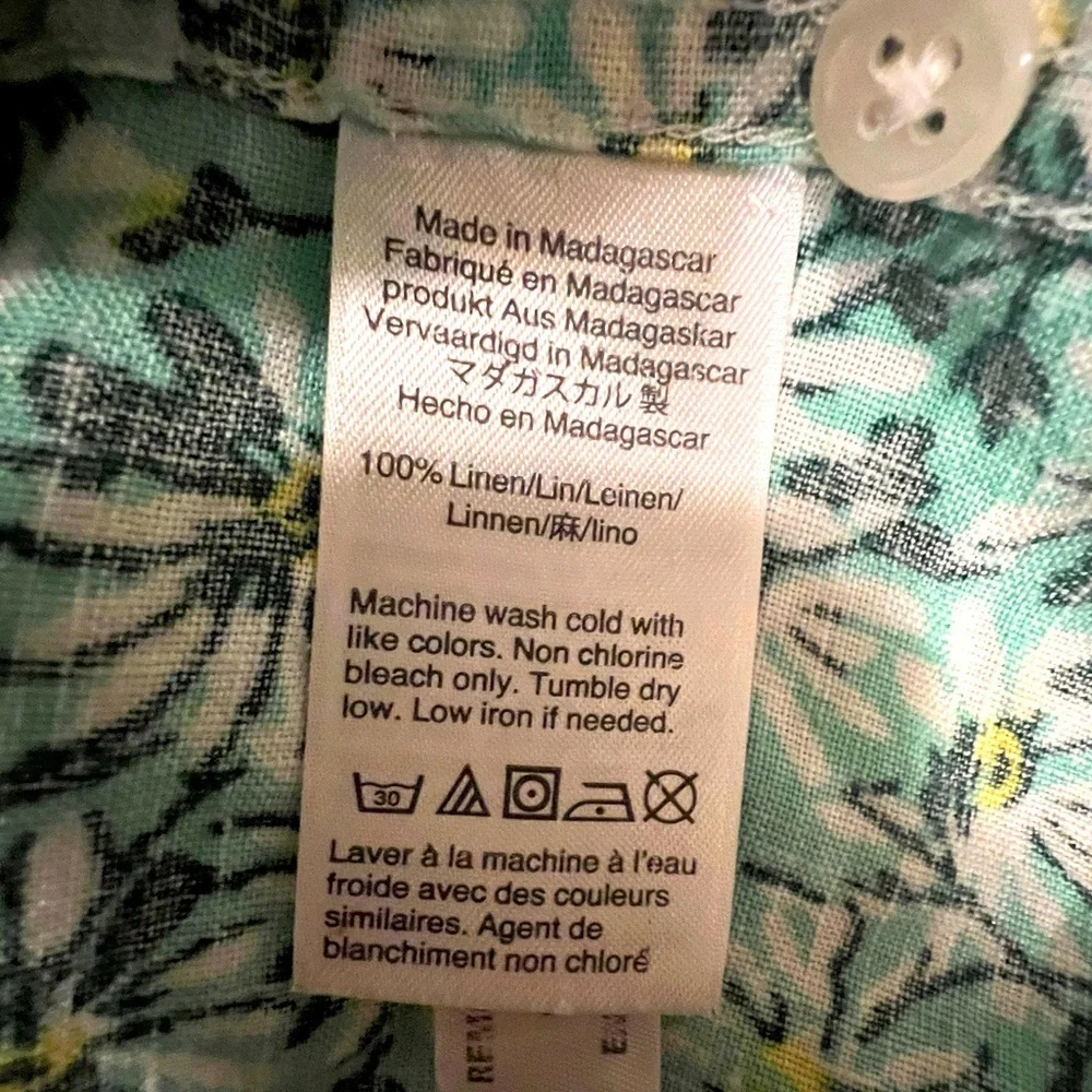 J. Crew Men’s Short-Sleeve 100% Linen Button Down in Aqua Floral Print- Size L